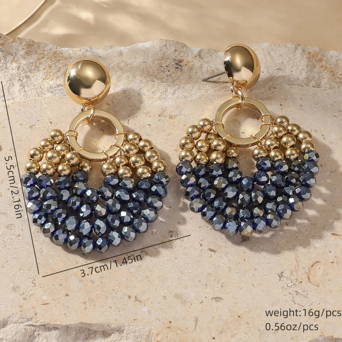 Layered Crystal Bead Round Drop Earrings Jewelry