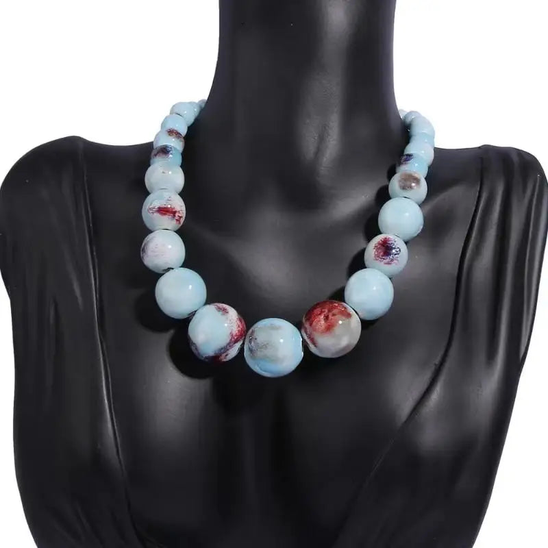 Big Ceramic Bead Handmade Long Necklace Jewelry