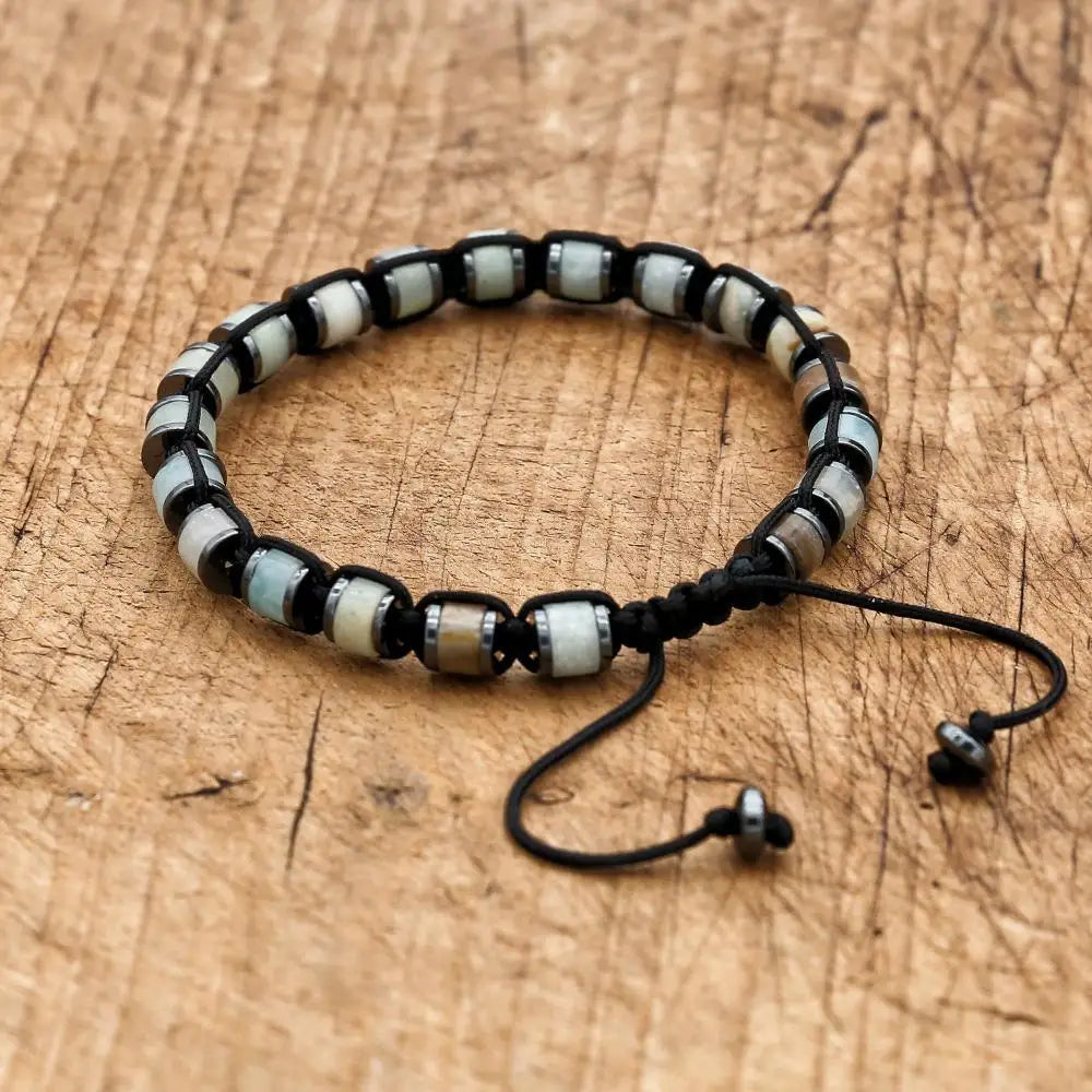 3*6mm Natural Amazonite Stone Hematite Beads Braided Bracelet Handmade Woven Boho Yoga Charm Bracelet Couple Men Jewelry - Charlie Dolly