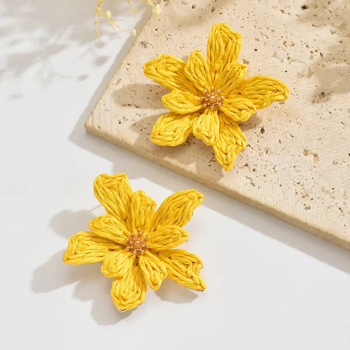 Raffia Woven Flower Boho Earrings Jewelry