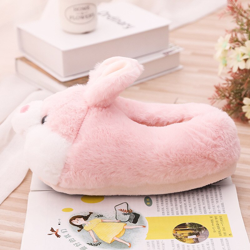 House Fluffy Women Slippers Cute Cartoon Pink Bunny Girls Fur Slides Bedroom Indoor Rabbits Warm Plush Ladies Casual Shoes