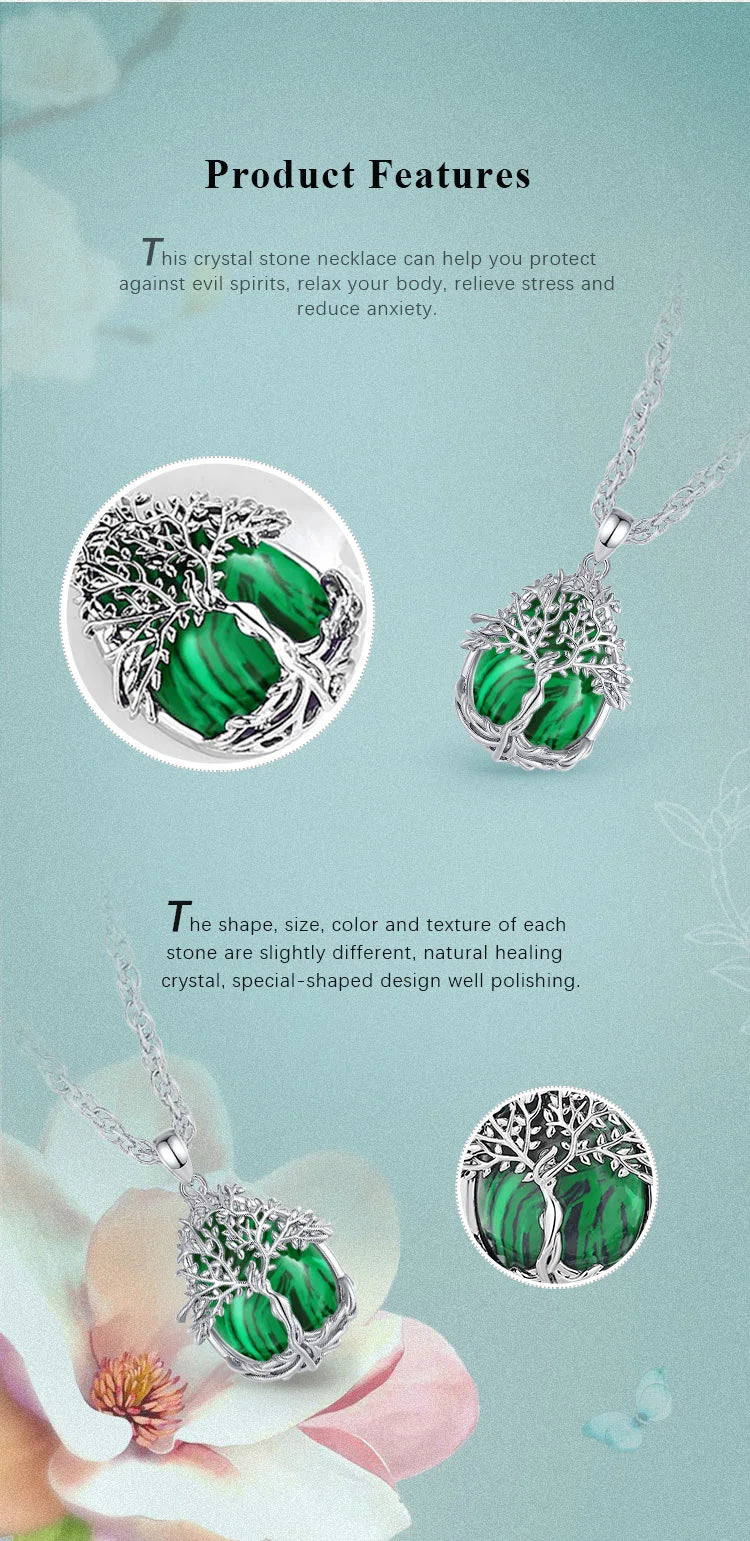 Tree of Life Multi-Crystal Pendant Necklace, Obsidian Amethyst Turquoise Healing Amulet