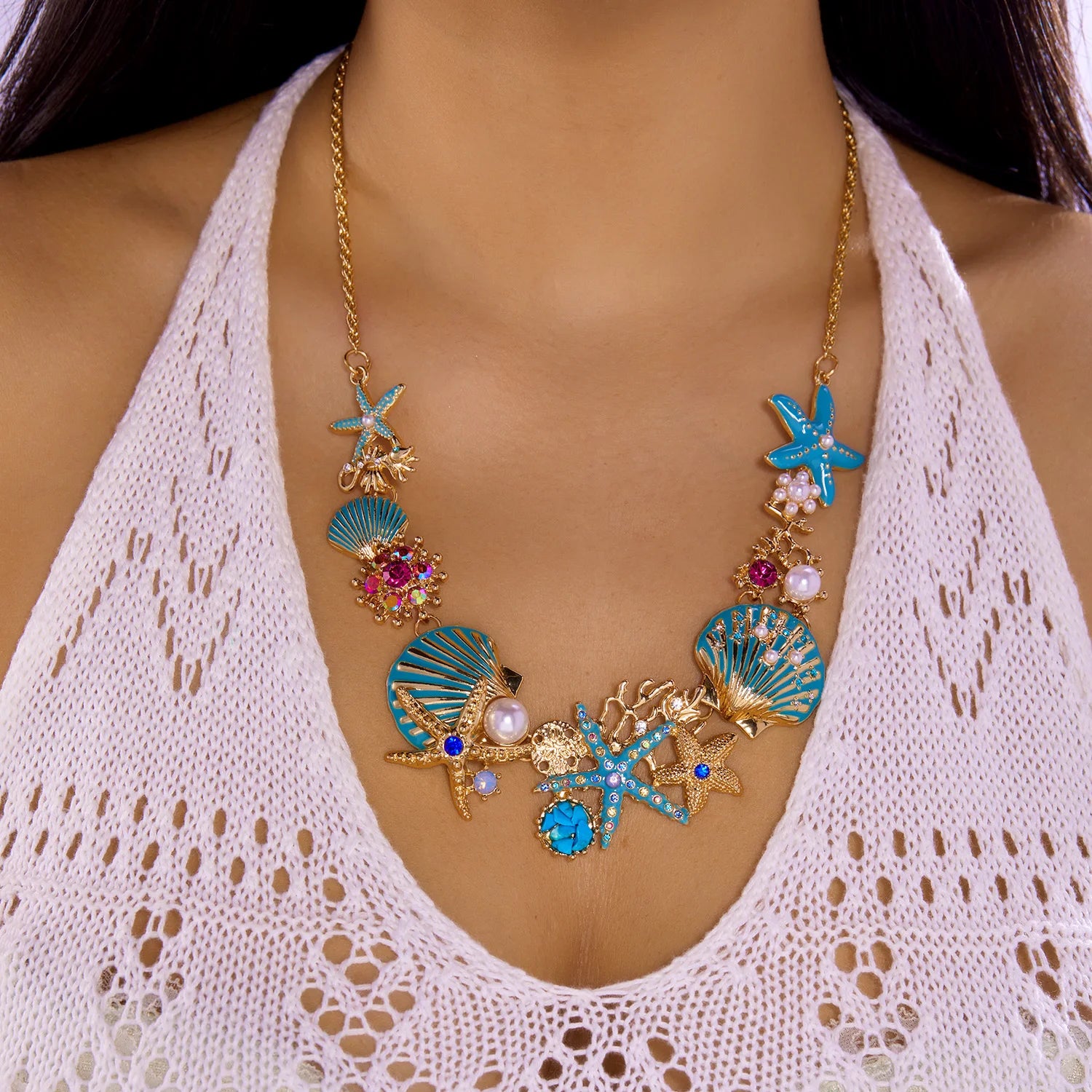 Exaggerated Coral, Starfish and Scallop Ocean Necklace, Bracelet or Earring