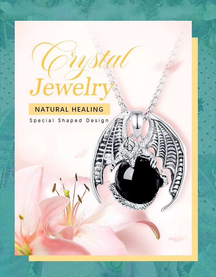Natural Obsidian Dragon Ball Pendant Necklace, Black Healing Crystal Protection Amulet