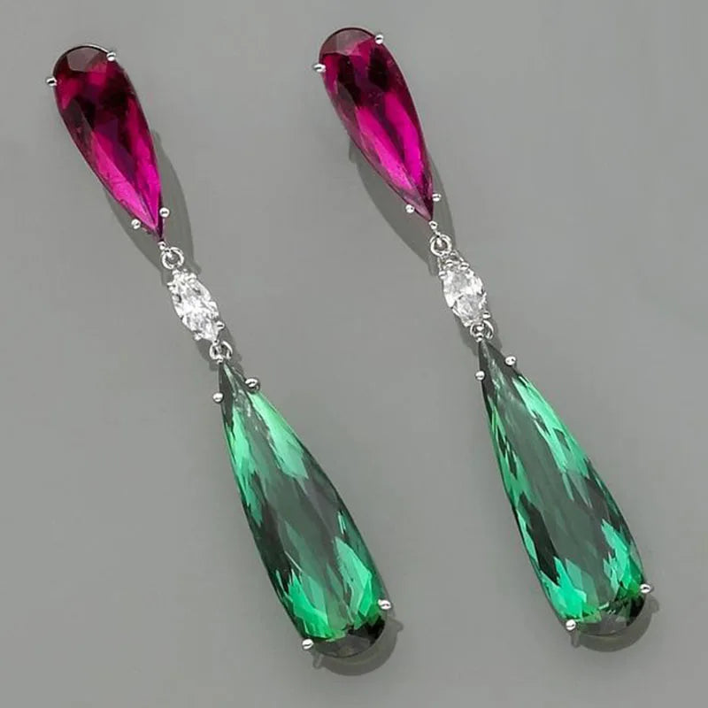 Green Purple Zircon Drop Statement Earrings Jewelry