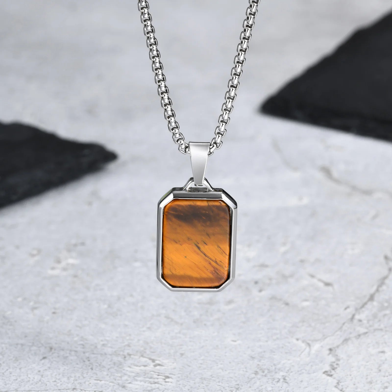 Natural Stone and Stainless Steel Hip Hop Pendant Necklace for Men