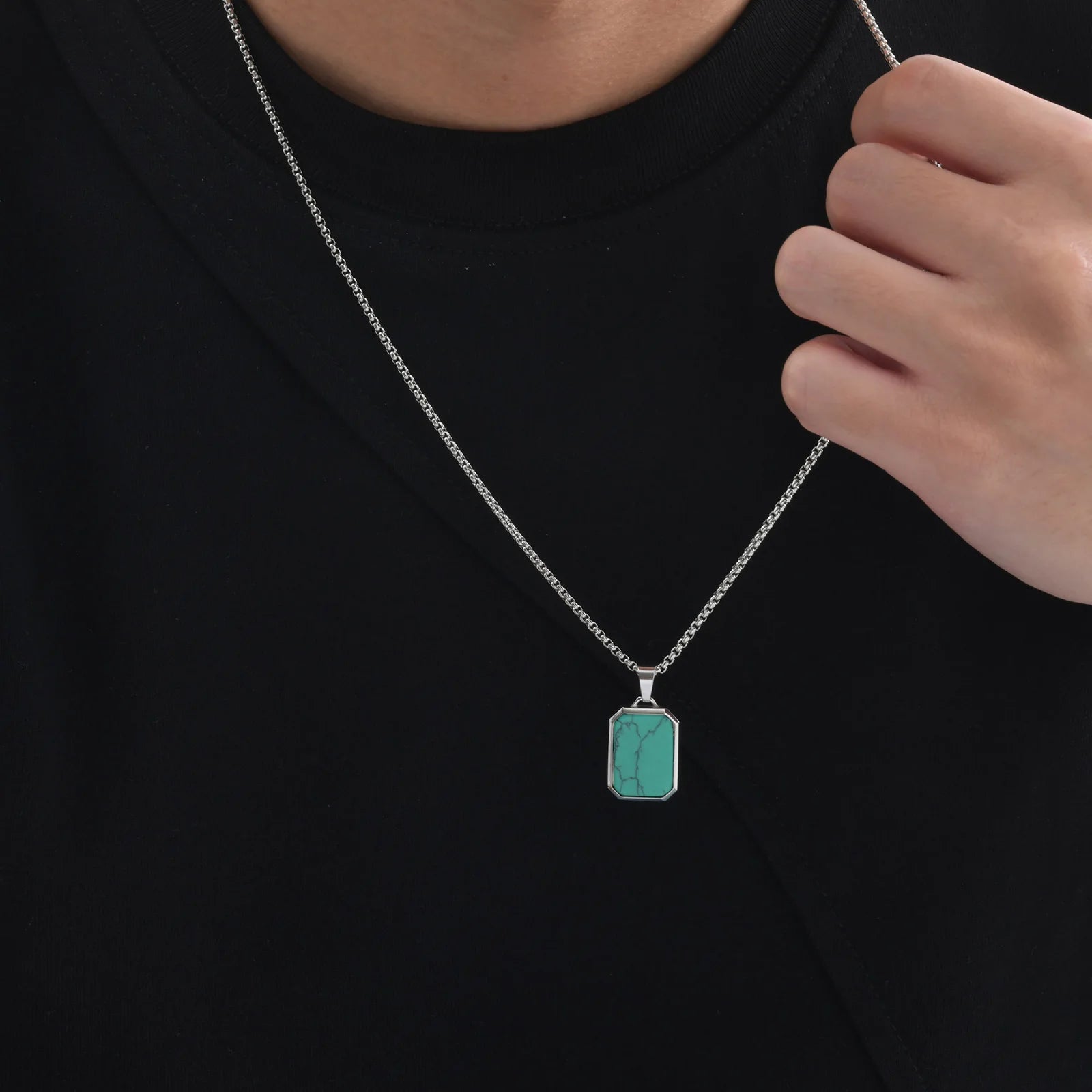 Natural Stone and Stainless Steel Hip Hop Pendant Necklace for Men