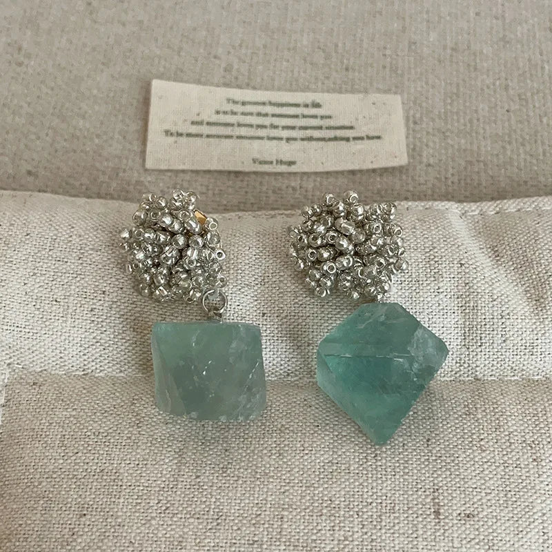 Green Natural Stone Beaded Dangle Boho Earrings Jewelry