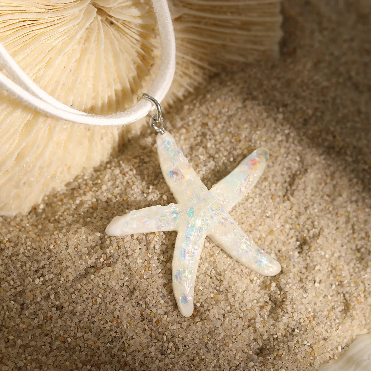 White Blue Starfish Rope Chain Layered Necklace Jewelry