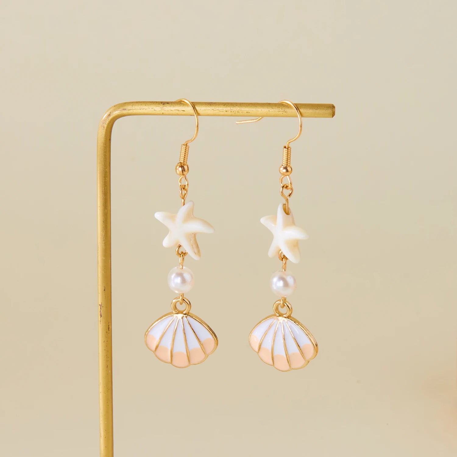 Ocean Style Shell, Starfish and Conch Enamel Drop Earrings