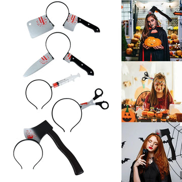 Halloween Decoration Fake Bloody Axe Saws Knife Headband Prank Prop Halloween Party Decor 2024 Masquerade Cosplay Accessories - Charlie Dolly
