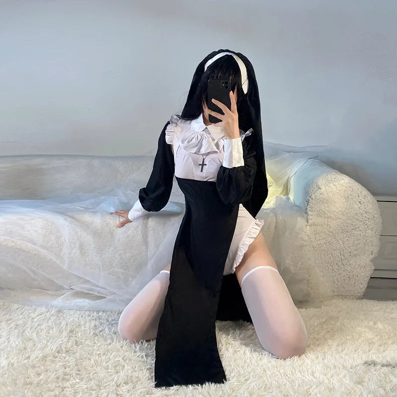 Cute Women Anime Nun Costume Cosplay Shows Outfit Sexy Ladies Halloween Performance Fancy Dress Up Sister Cos Uniform - Charlie Dolly