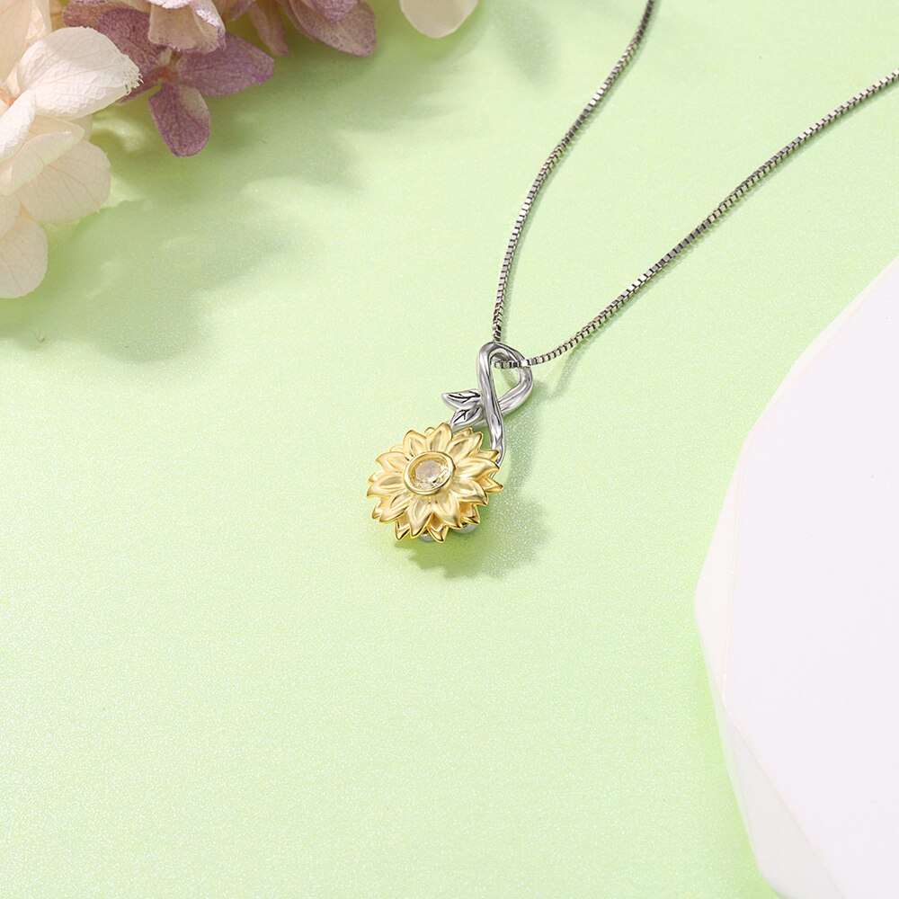 925 Sterling Silver Infinity Rotatable Spinner Anxiety Fidget Sunflower Pendant Worry Stress Relief Necklaces Jewelry for Women