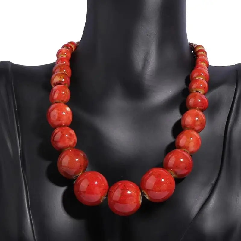 Big Ceramic Bead Handmade Long Necklace Jewelry
