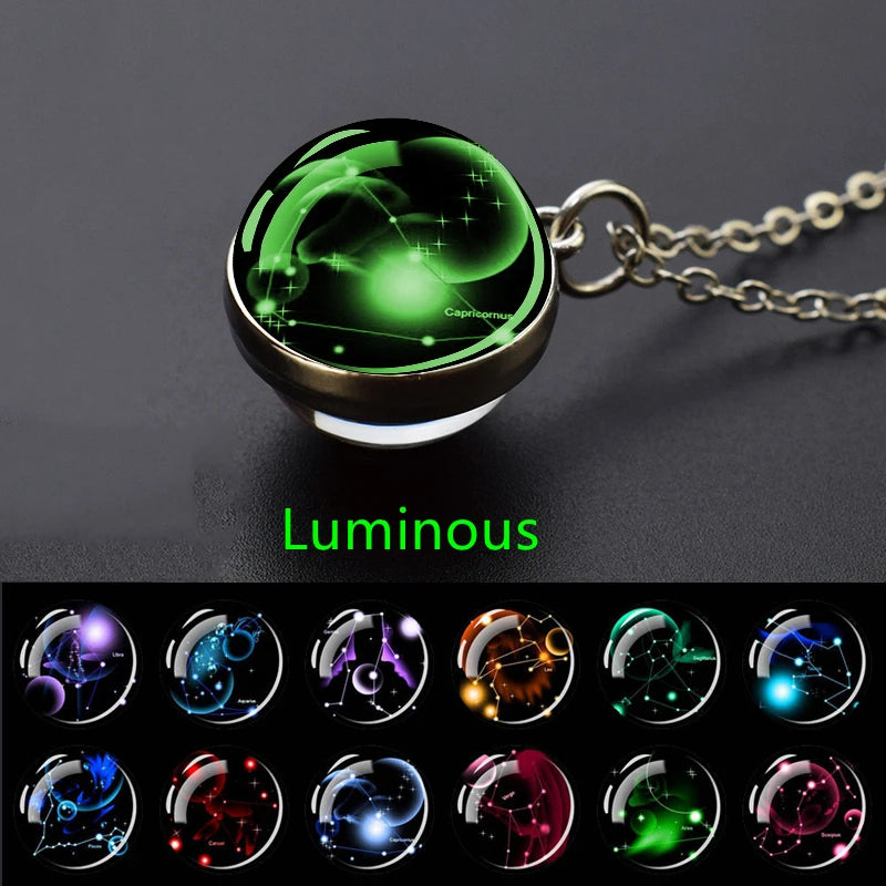 Zodiac Constellation Glow-in-the-Dark Pendant Necklace, Luminous Astrology Talisman