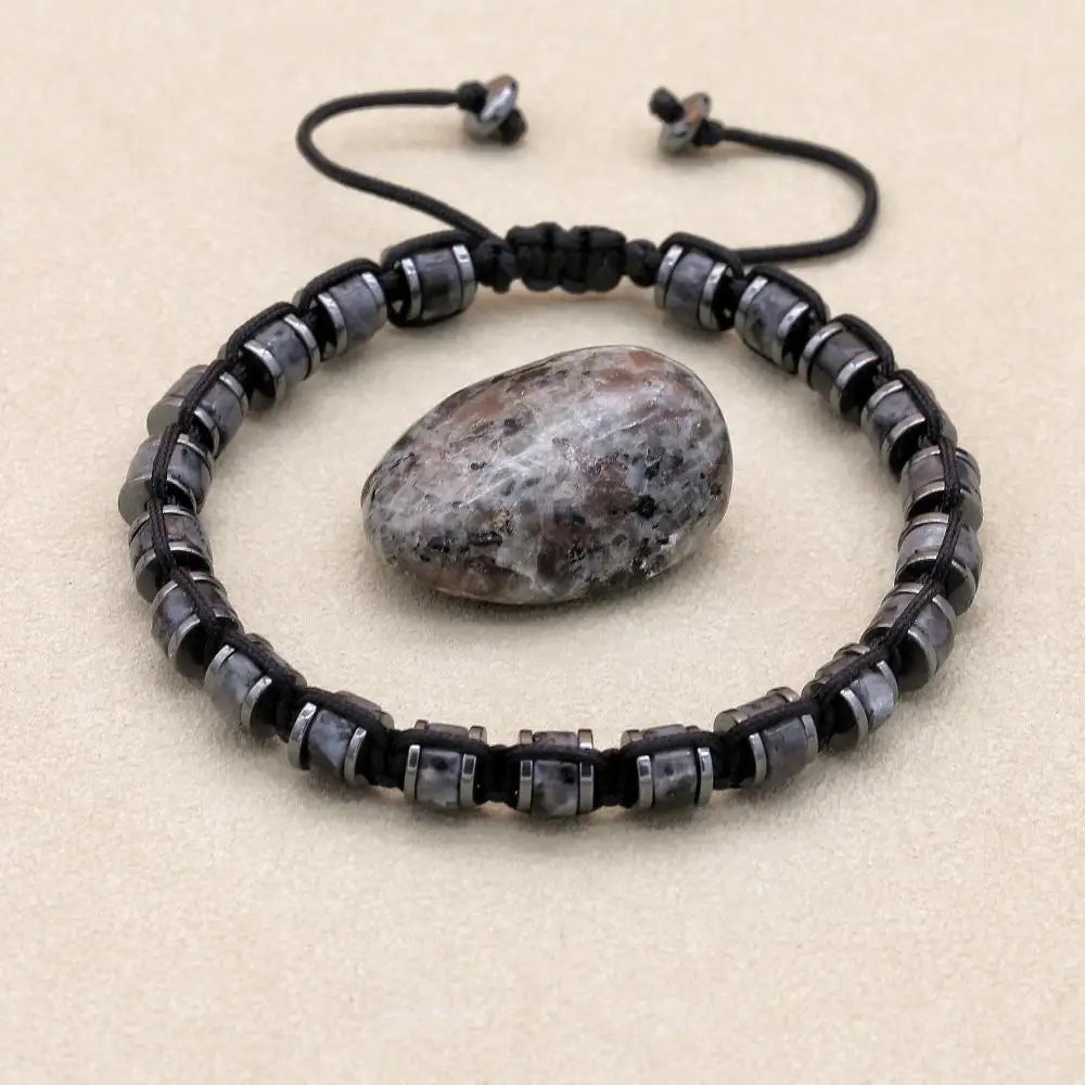 3*6mm Natural Amazonite Stone Hematite Beads Braided Bracelet Handmade Woven Boho Yoga Charm Bracelet Couple Men Jewelry - Charlie Dolly