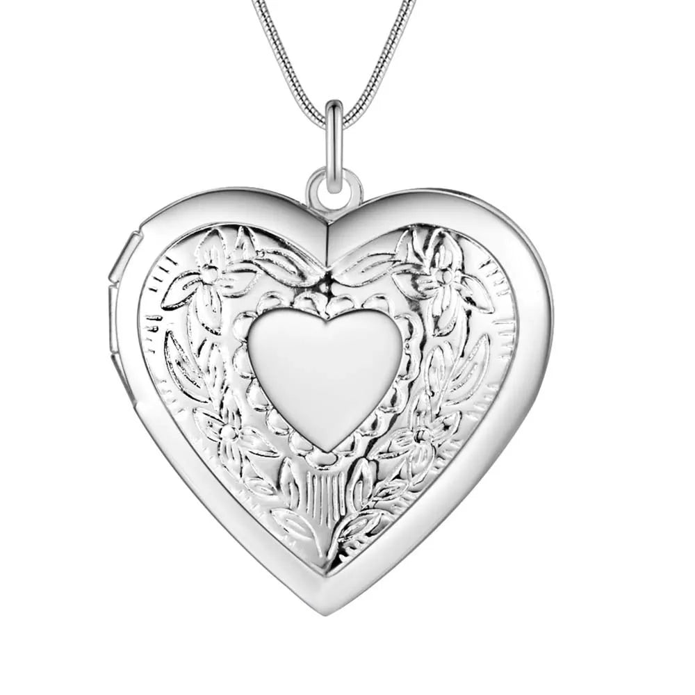 Sterling Silver Seashell Photo Frame Pendant Snake Chain Necklace