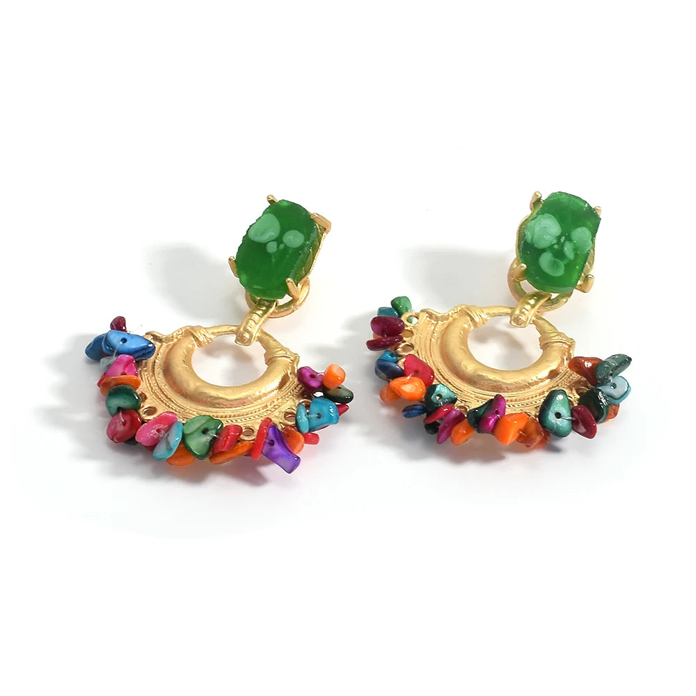 Resin Stone Beaded Drop Earrings, Vintage Statement Boho Jewelry