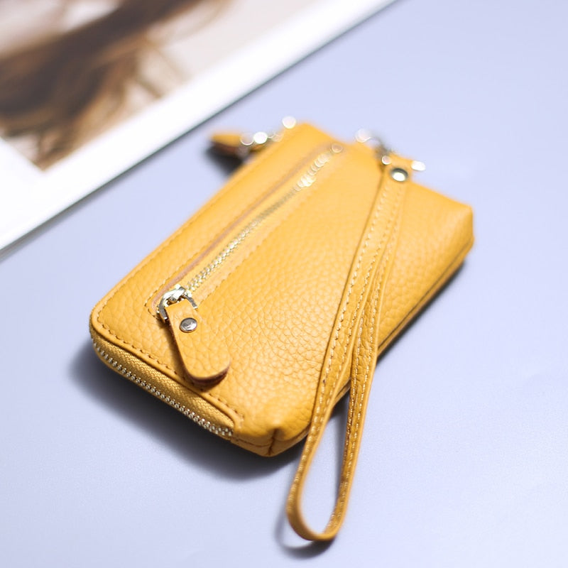 Wristlet Wallets for Women Coin Purse Genuine Leather Clutch Bags Ladies Money Credit Card Keychain Holder Short Wallet