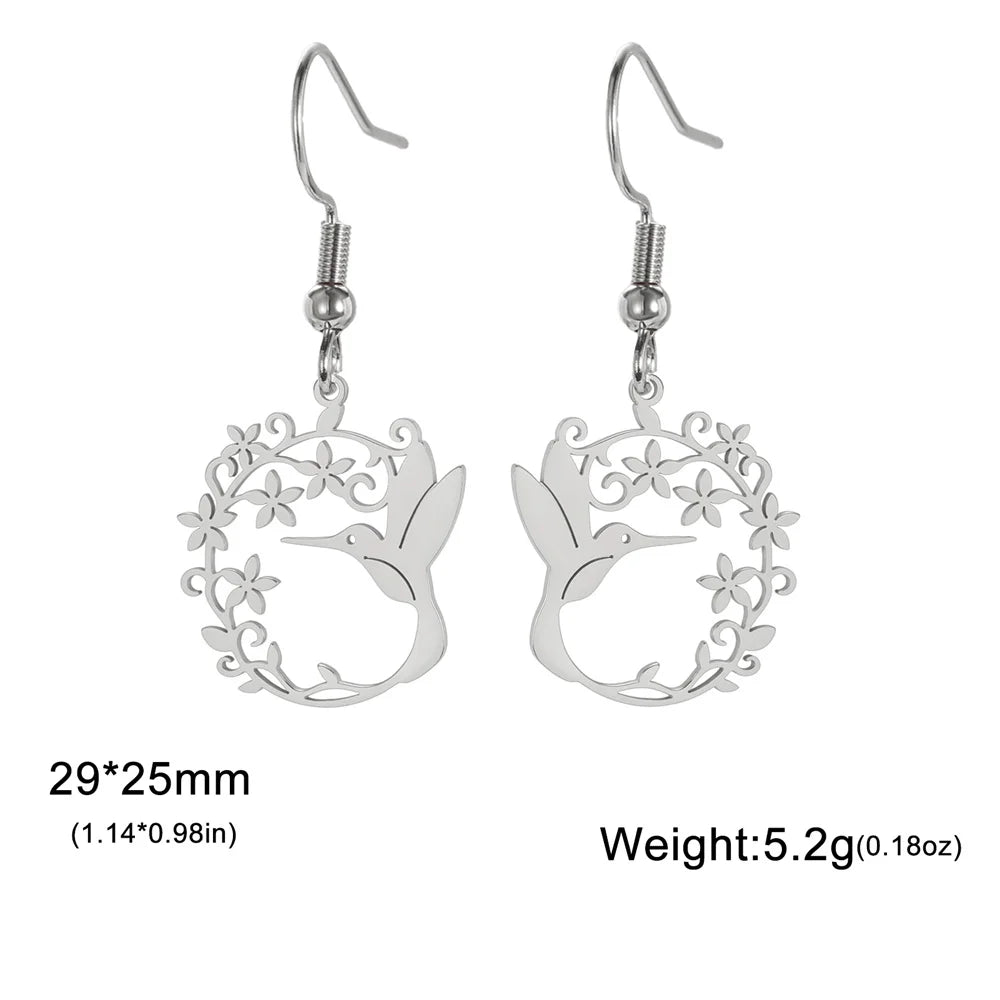 Hummingbird Filigree Flower Dangle Earrings Jewelry