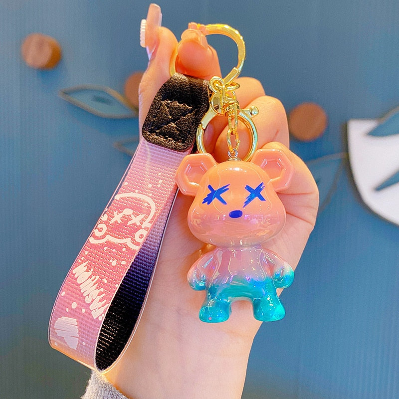 Cute Resin Keychain Charm Tie The Bear Pendant For Women Bag Car KeyRing Mobile Phone Fine Jewelry Accessories Kids Girl Gift