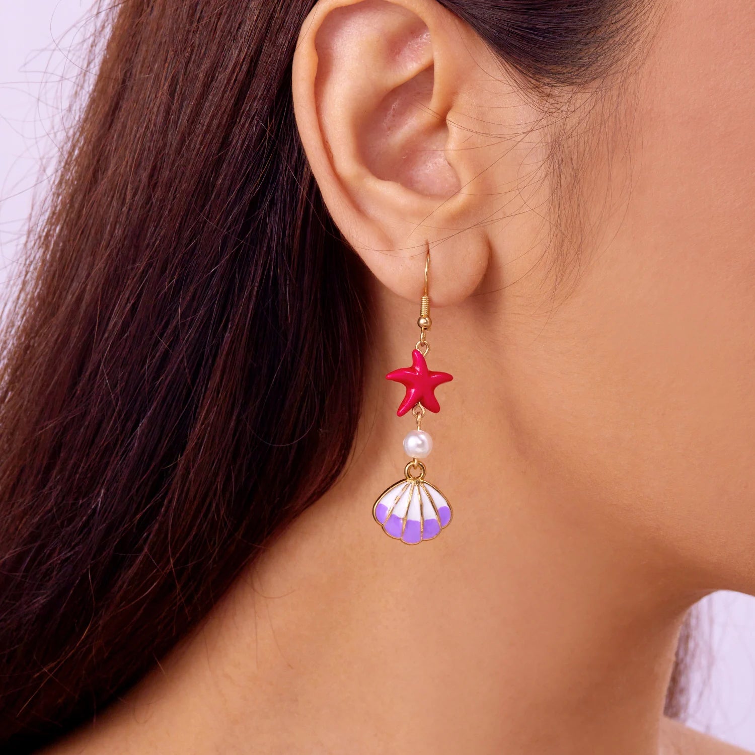 Ocean Style Shell, Starfish and Conch Enamel Drop Earrings