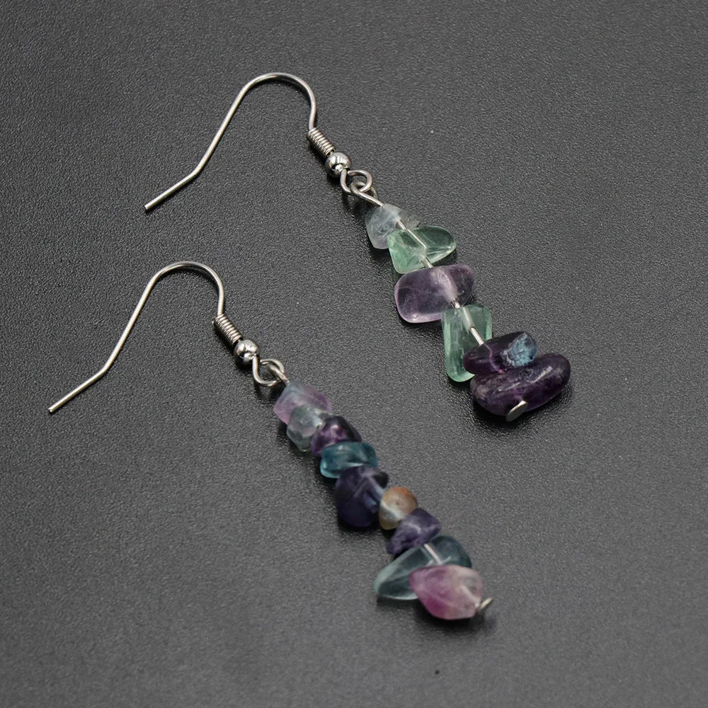 Chip Natural Stone Crystal Earrings Raw Gemstone Amethyst Lapis Lazuli Tiger's Eye Rose Quartz Chakra Earring - Charlie Dolly