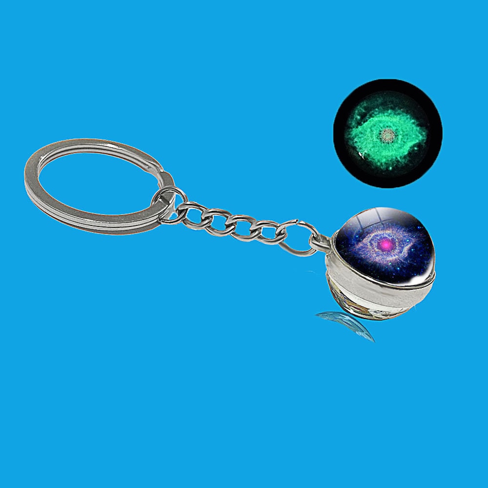 Glow In The Dark Solar System Galaxy Planet Keychain Jupter Moon Earth Mars Sun Nebula Double Side Glass Ball Key Chain Pendant