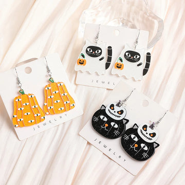 1Pair Halloween Woman Dangle Earrings Acrylic Pumpkin Cat Drop Earrings For Girl Birthday Gift - Charlie Dolly