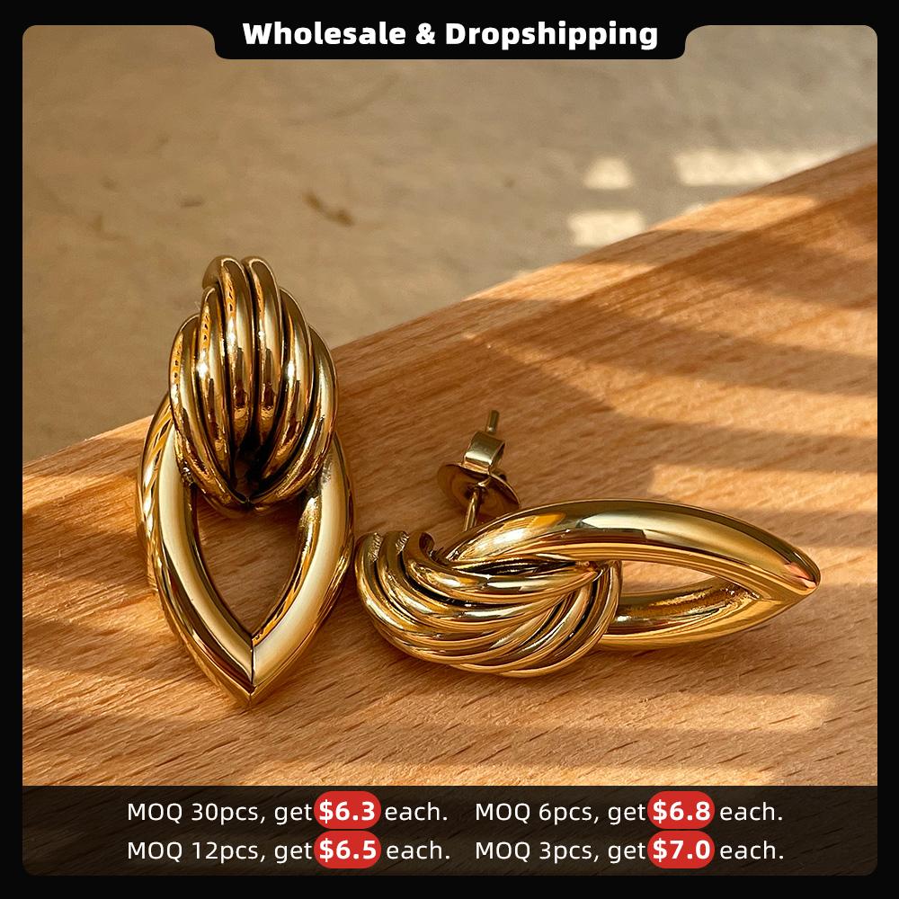 ENFASHION Hollow Water Stud Earrings For Women Gold Color Piercing Earings Stainless Steel Fashion Jewelry Gift Kolczyki E201214