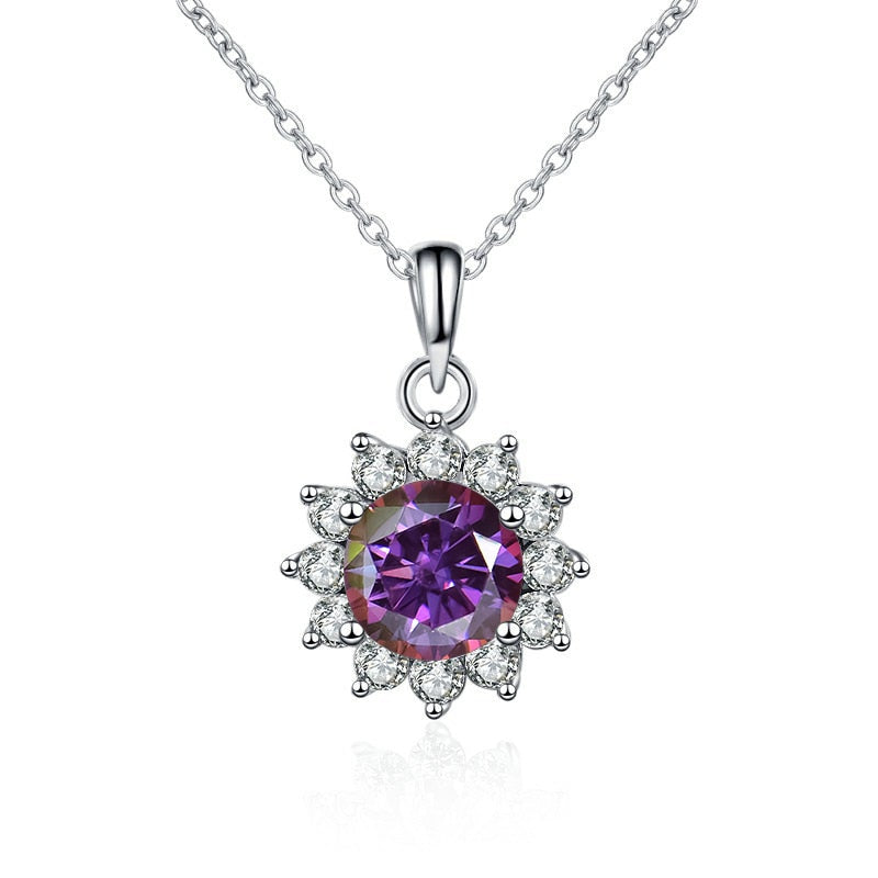 Butterflykiss In 925 Sterling Silver Sunflower Pendant Necklace For Women 1.0CT VVS1 Moissanite Diamond Wedding Jewelry Gift