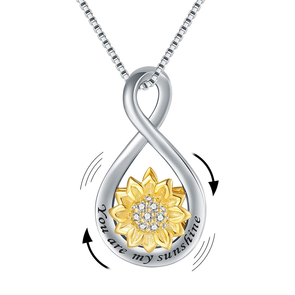 925 Sterling Silver Infinity Rotatable Spinner Anxiety Fidget Sunflower Pendant Worry Stress Relief Necklaces Jewelry for Women