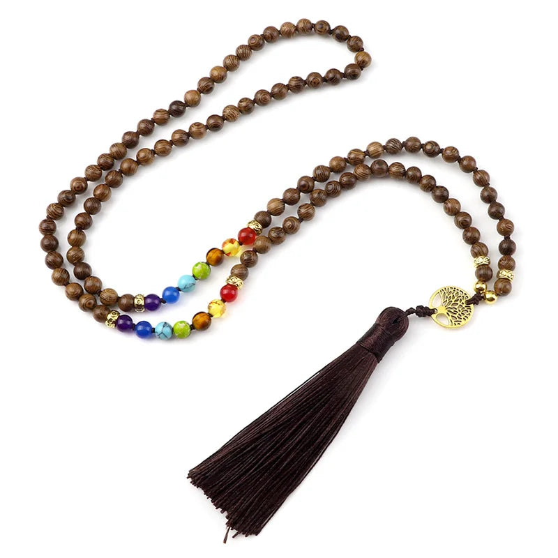 Purple Agate 7 Chakra Mala Necklace Jewelry