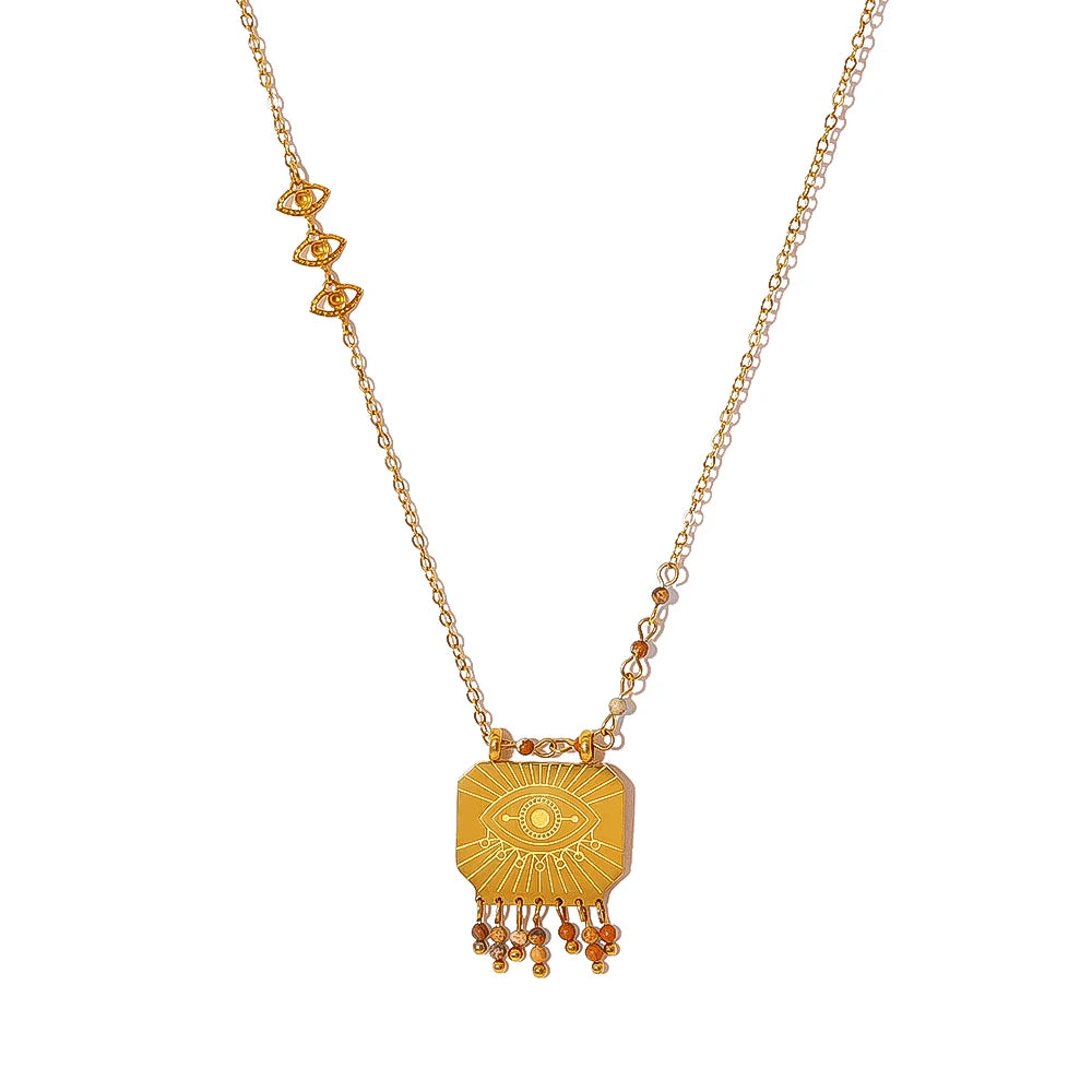 WILD & FREE Boho Natural Stone Charms Stainless Steel Pendant Necklace for Women Chic Retro Waterproof Trend Jewelry - Charlie Dolly