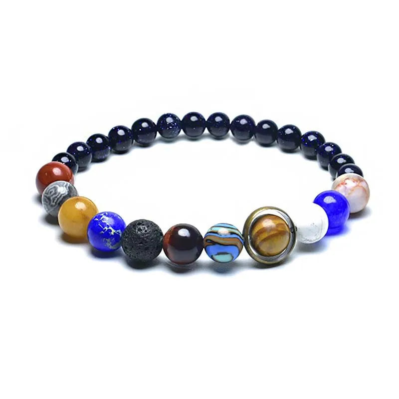 Eight Planets Solar System Beaded Bracelet, Lava & Lapis Lazuli Chakra Stones
