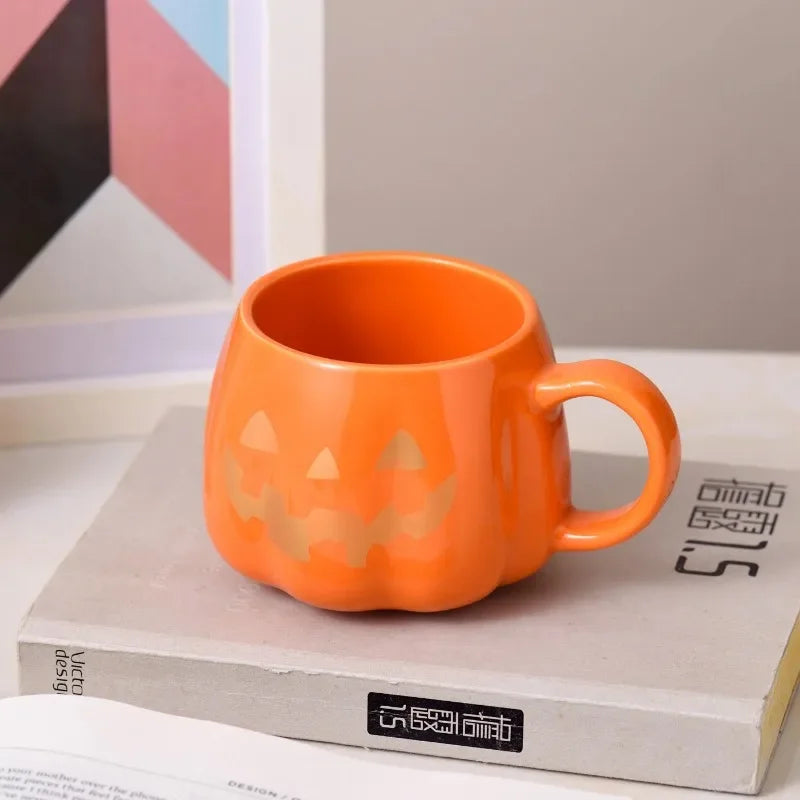 1pc 400ml Halloween Pumpkin Mug Decor Halloween Pattern Mug Ceramic Cute Pumpkin Coffee Cup Birthday Tabletop Drinkware Gifts - Charlie Dolly