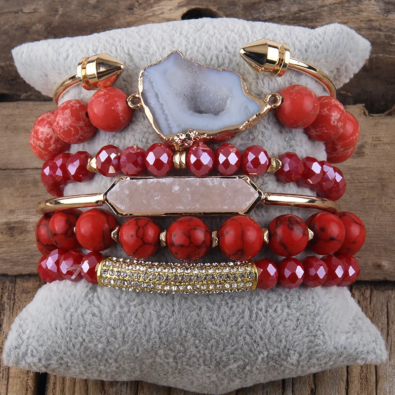Fashion Boho Natural Stone Beaded Bracelet Jewelry Multi 6pc Stack Bracelet & Bangle Sets For Women Gift - Charlie Dolly