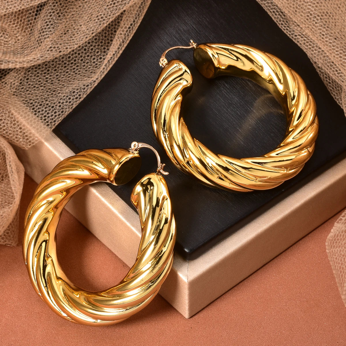 Large Gold Plated Statement Hoop Earrings Jewelry