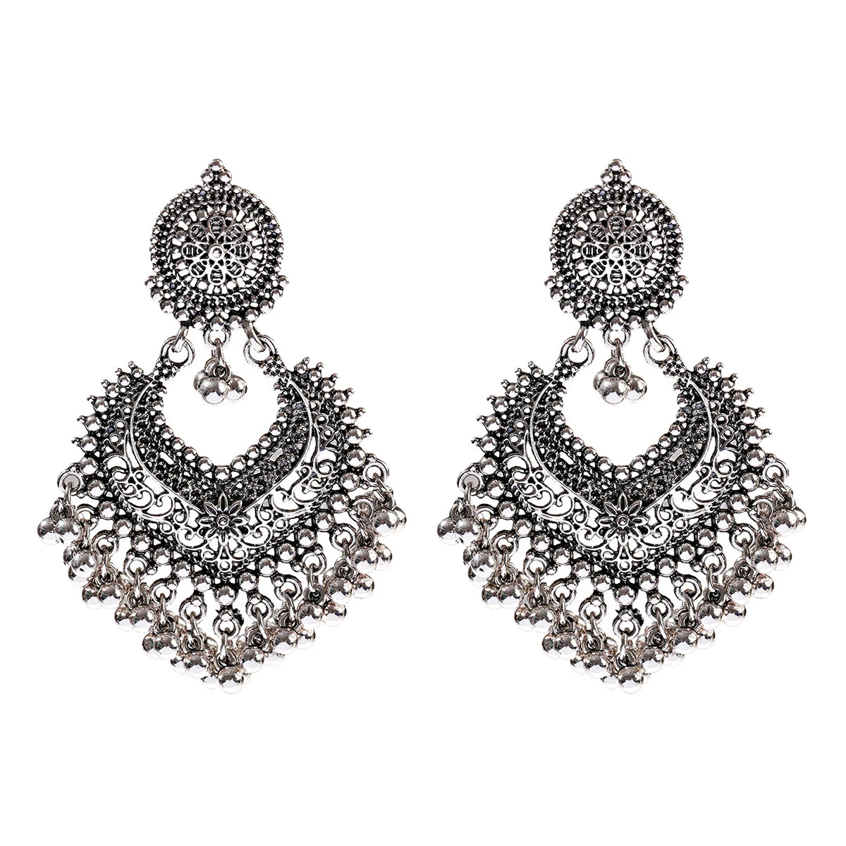 Gold Carved Heart Pink Bead Jhumka Earrings Jewelry