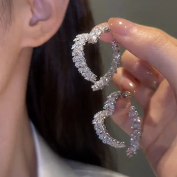 Light luxury heavy industry love earrings female niche design full diamond zircon leaf earrings - Charlie Dolly