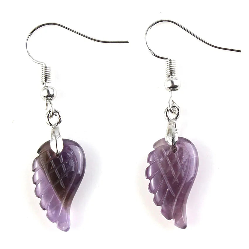 KFT Natural Carved Angel Wings Crystal Quartz Earring Lapis Lazuli Agate Dangle Hook Drop Stone Women Girls Earrings Jewelry - Charlie Dolly