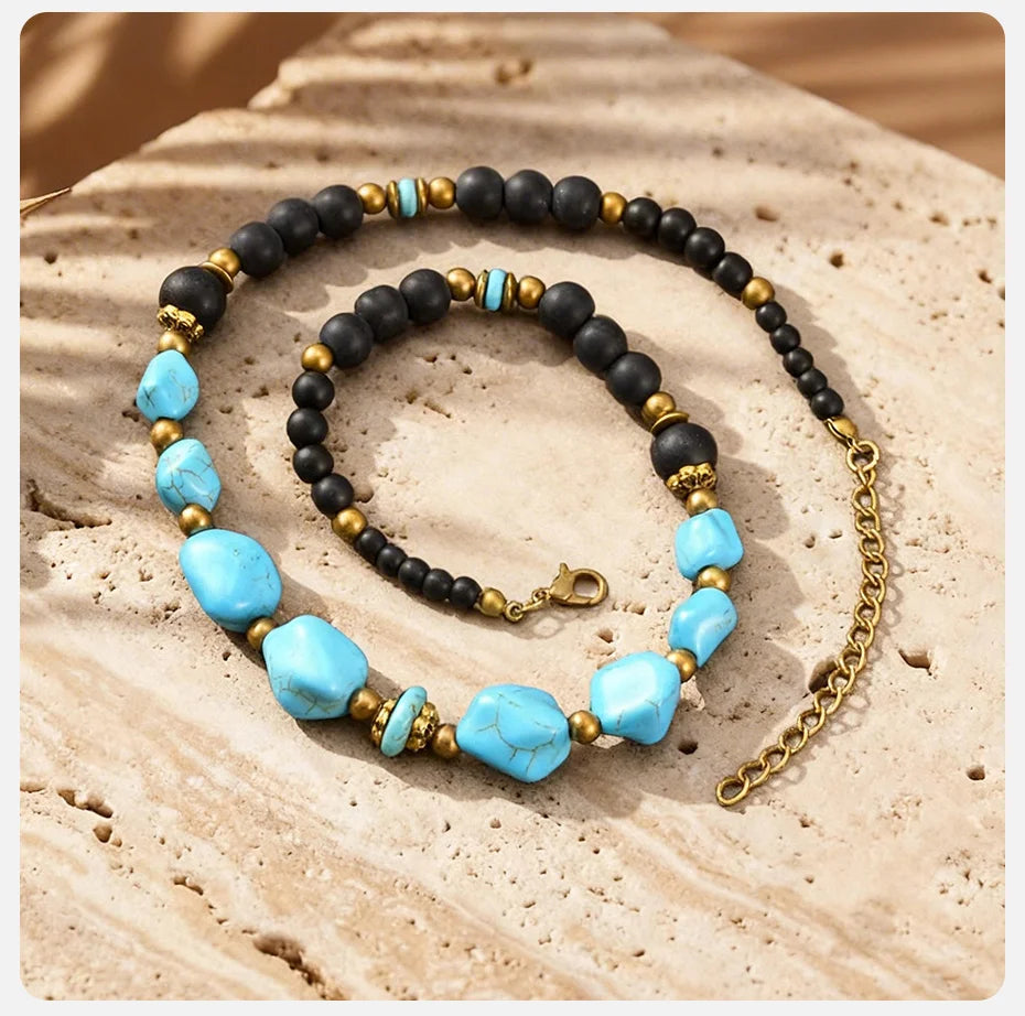 Natural Stone Unisex Beaded Necklace