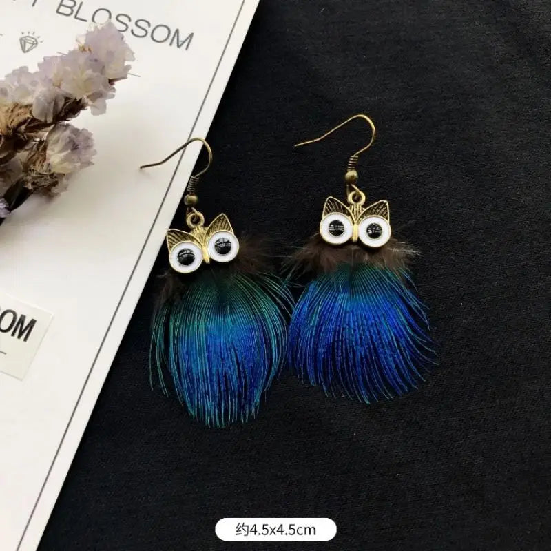 Peacock Feather Long Statement Earrings Jewelry