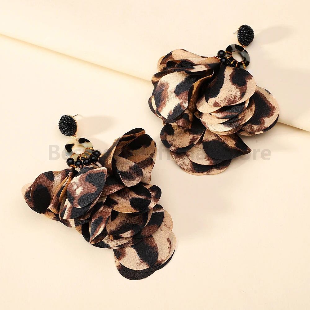 Cotton Flower Petal Beaded Tassel Earrings Jewelry