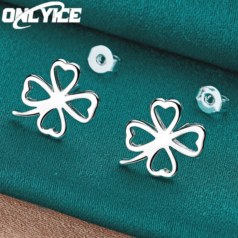 Korean Fashion 925 Sterling Silver Fine Lucky Clover Stud Earring For Women Charm Wedding Engagement Party Cute Jewelry Gifts