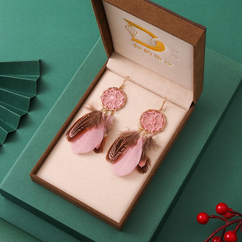 Vintage Long Water Drop Feather Earrings for Women Elegant Insert Rhinestone Crystal Bead Leaf Tassel Earring Female Jewelry