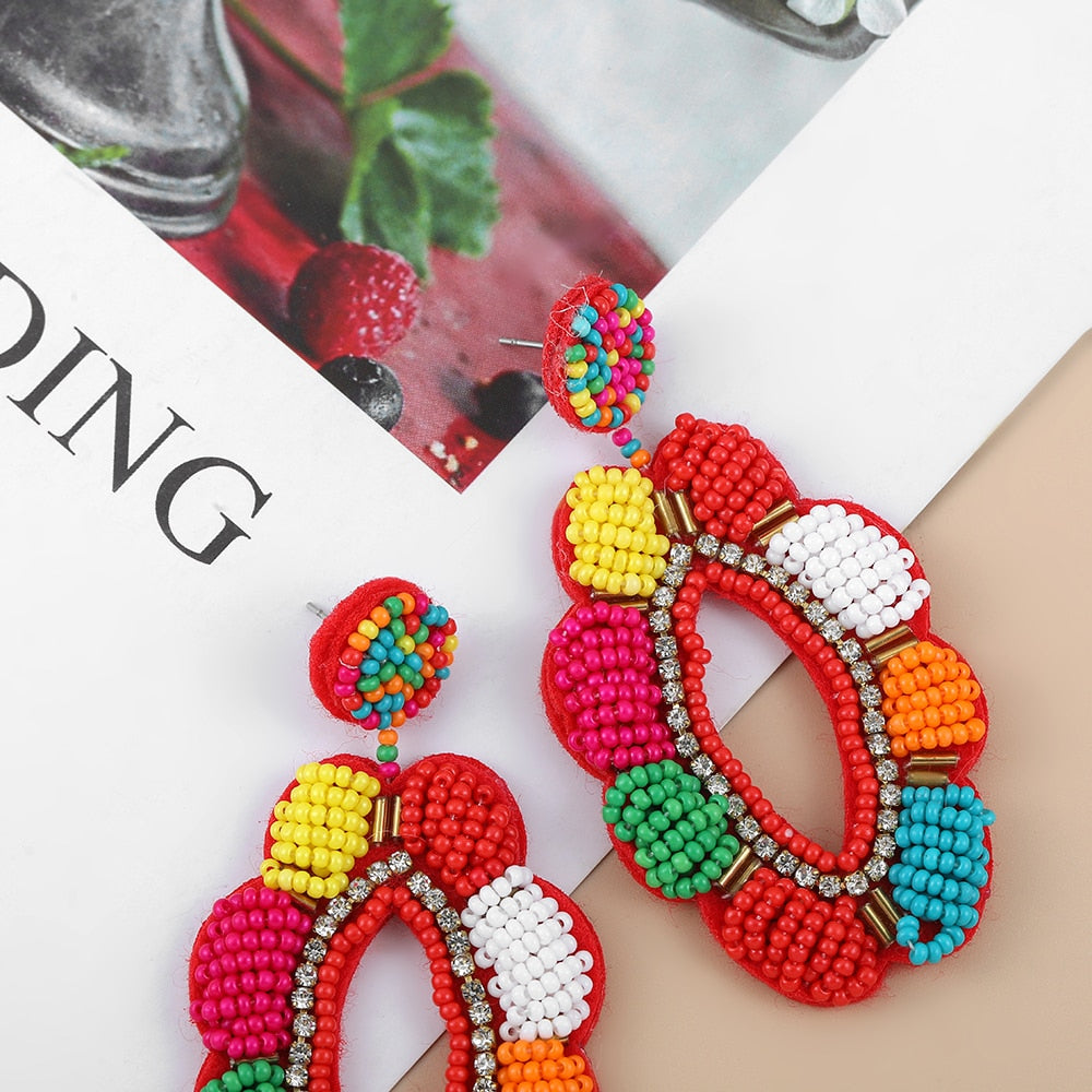 Bohemia Colorful Seed Beads evil eye Flower Drop Earrings For Women Handmade Tassel swan Statement Dangle Earrings Jewelry