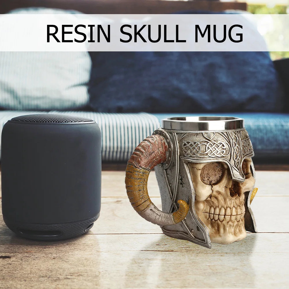 Stainless Steel Skull Mug Viking Drinking Cup Skeleton Resin Beer Stein Tankard Coffee Mug Tea Cup Halloween Gift Bar Drinkware - Charlie Dolly
