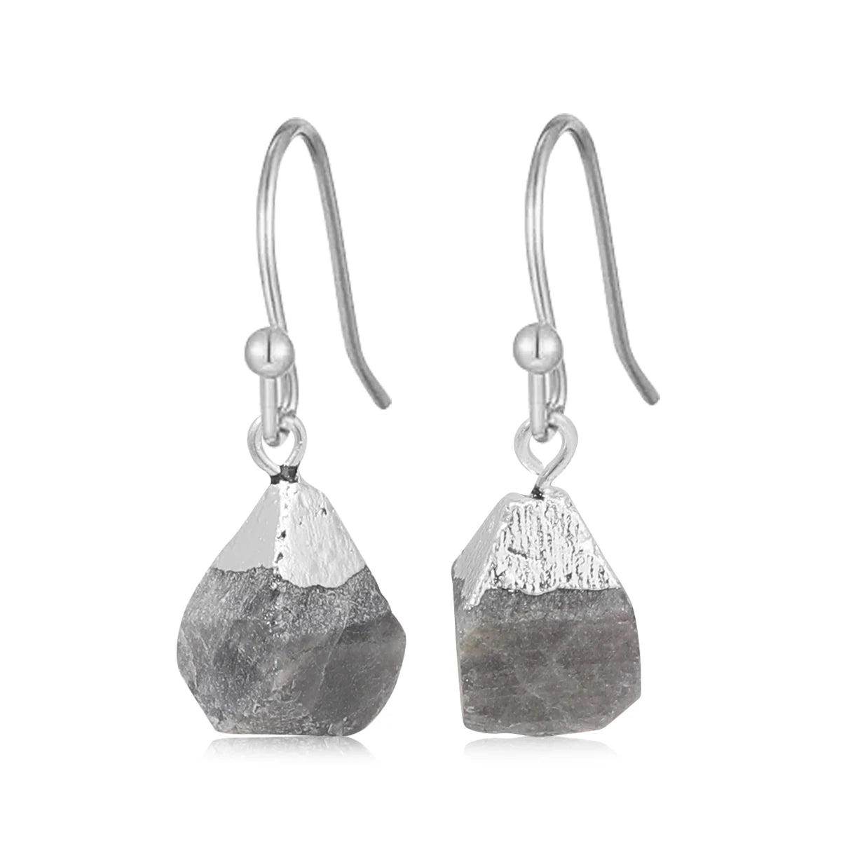 Raw Ore Natural Stone Hook Earrings, Fluorite Amethyst Quartz Healing Crystal Jewelry