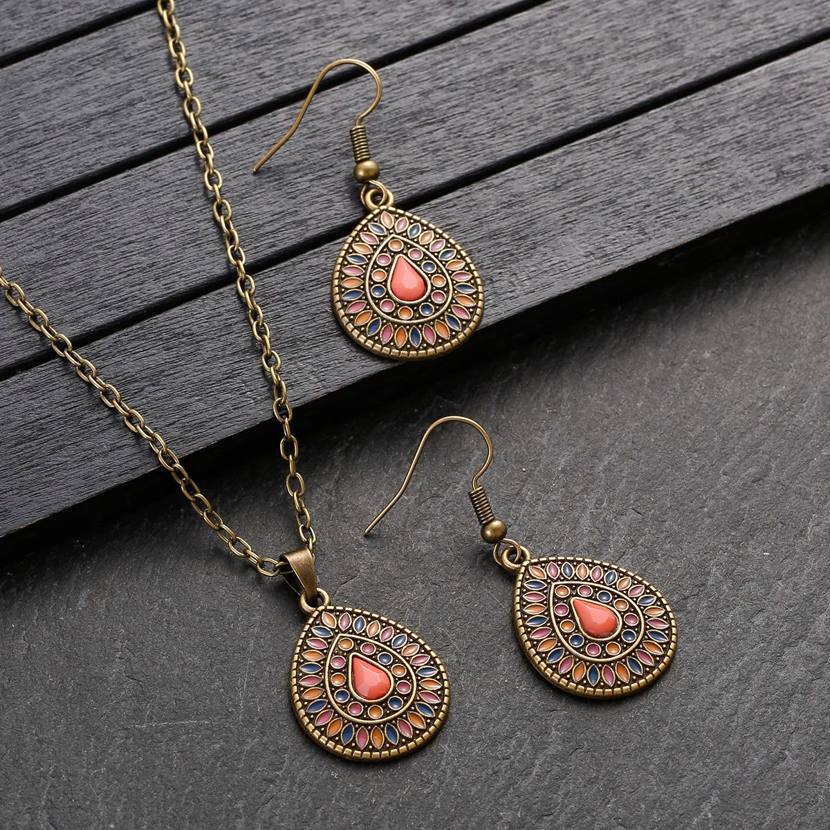 Colorful Bead Flower Necklace Earring Set Jewelry
